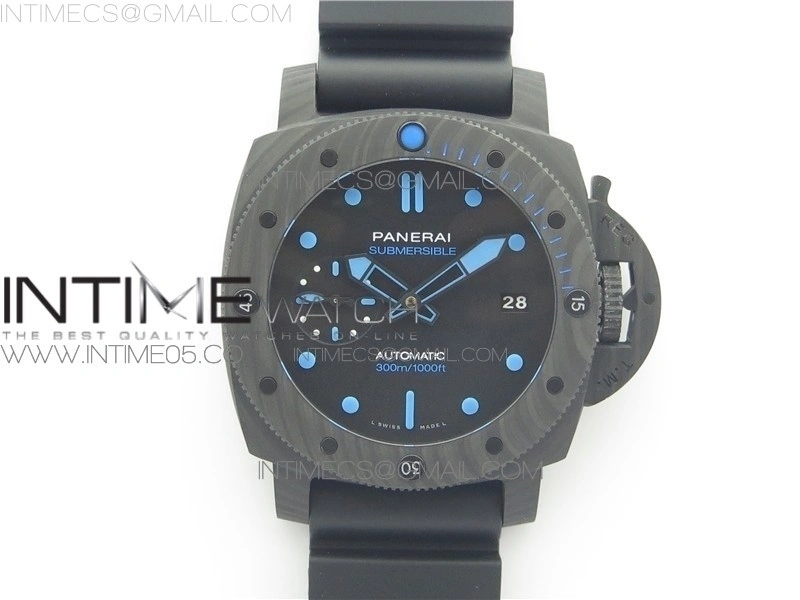 PAM960 Carbotech 42mm VSF 1:1 Best Edition Black Dial Blue Markers on Rubber Strap P.9010 Clone